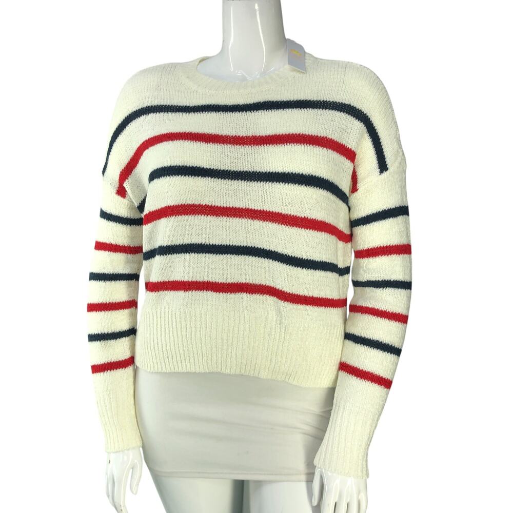 C&C California Womens Size M Sweater Multi Stripe Ivory Crew BRAND NEW